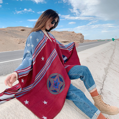 大西北民族风披肩女空调房加厚旅游拍照KI沙漠斗篷保暖百搭超大围