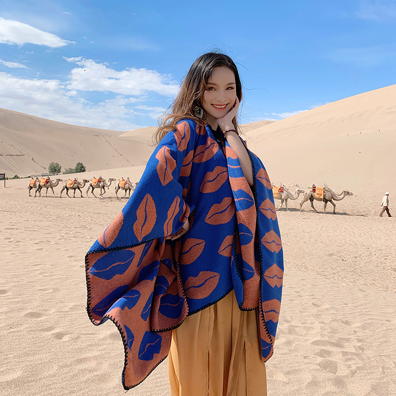 艾尤 围巾女韩版双面嘴唇夏季旅游披肩加厚两用百搭冬保暖大披风