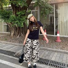 男女阔腿短裤七分裤工装美式哈伦复古迷彩多口袋宽松