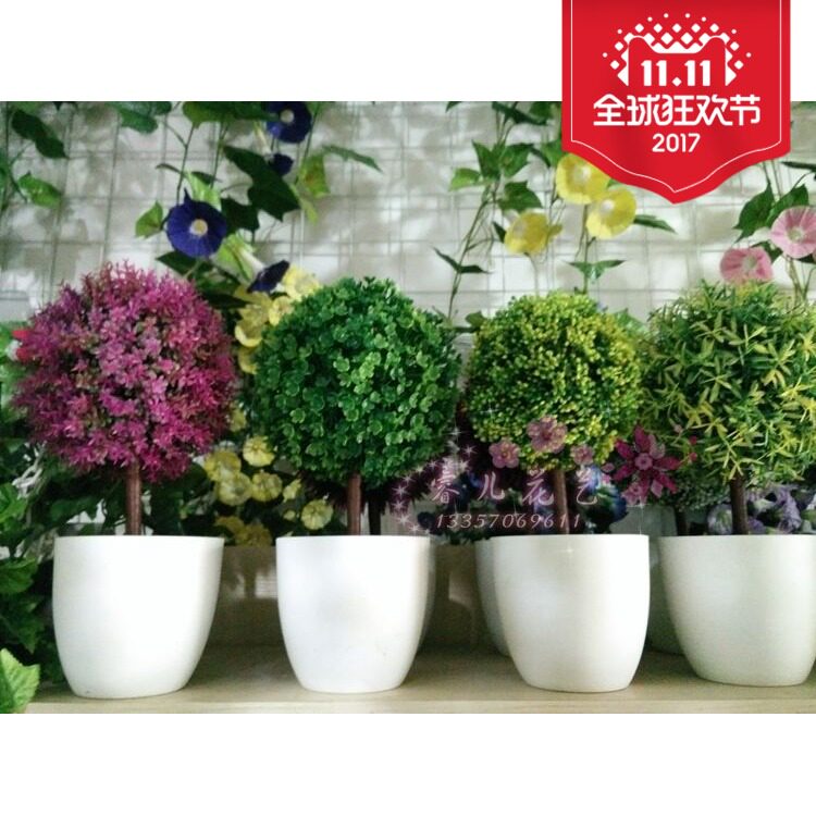 龙形树 金钱草 豆花 茴香草盆景 仿真花拍照道具书房办公桌面装饰