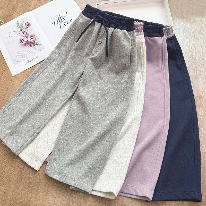 女童百搭拼腰三粒扣休闲裤春秋季