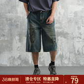 休闲短裤 宽松百搭直筒美式 潮流复古涂鸦夏季 鹿家门潮牌牛仔七分裤
