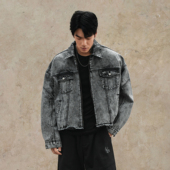 宽松休闲潮流男士 鹿家门破洞牛仔外套秋冬新款 美式 高街百搭夹克