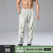 健身裤 宽松破洞卫裤 子运动休闲裤 百搭男士 鹿家门国潮大码 长裤 男装