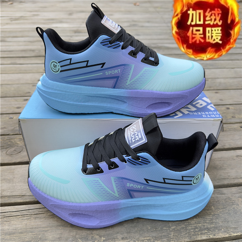 新款皮面防水运动鞋男女潮流舒适百搭跑鞋二棉鞋加绒跑步鞋保暖鞋