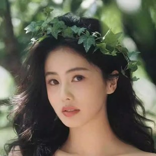 白鹿同款林中仙子绿叶子发环发饰临江仙精灵头花写真拍照头饰道具