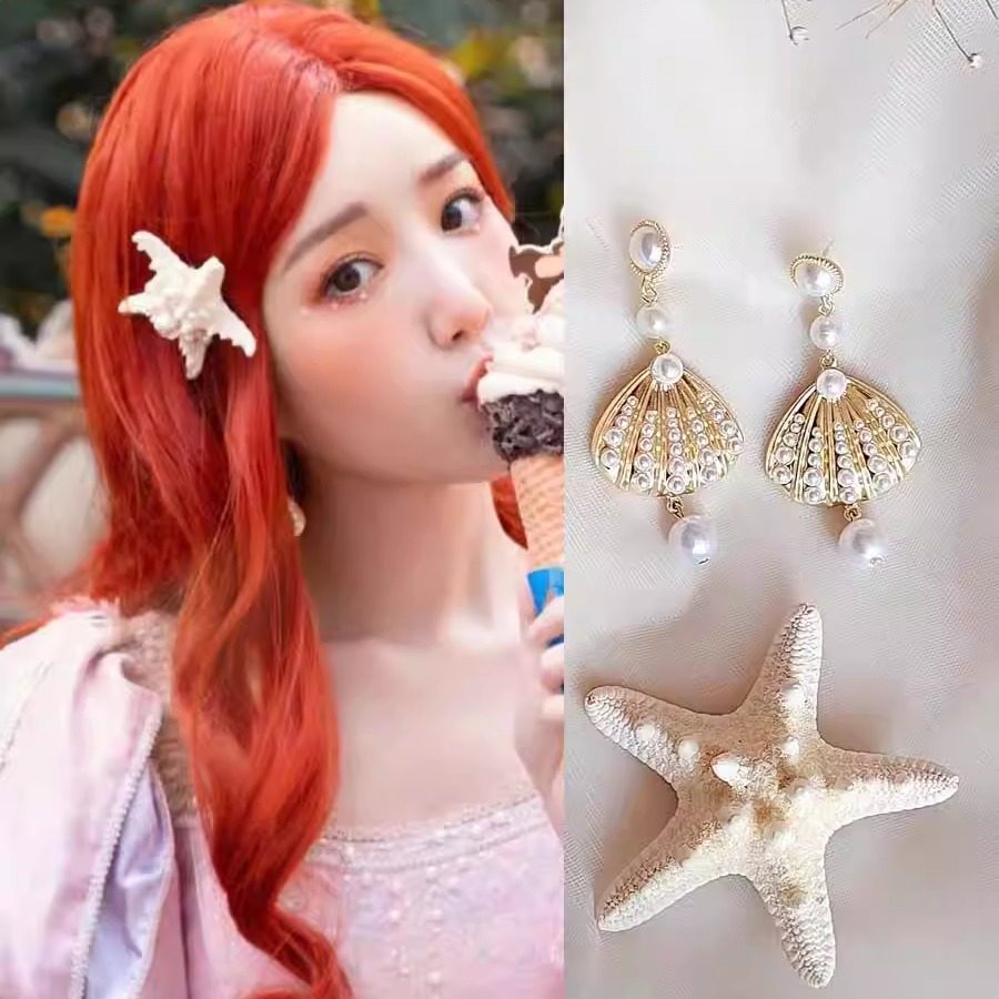 明星发饰毛晓彤同款人鱼公主海星发夹侧边夹发卡子刘海夹写真头饰