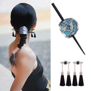 新中式喜鹊枝头景泰蓝发簪民族风复古低马尾束发冠盘发簪子配饰女