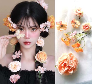 哈尼族公主写真发饰森系仙美清新花朵发夹手工制作头花古风头饰品