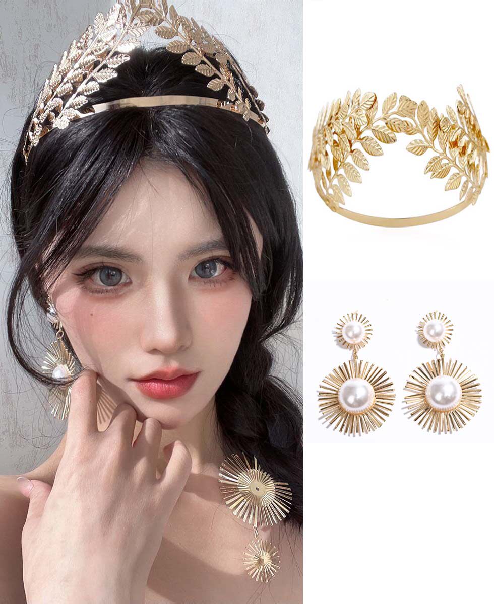 希腊女神发饰金色树叶皇冠发箍额饰复古写真直播头饰拍摄道具配饰