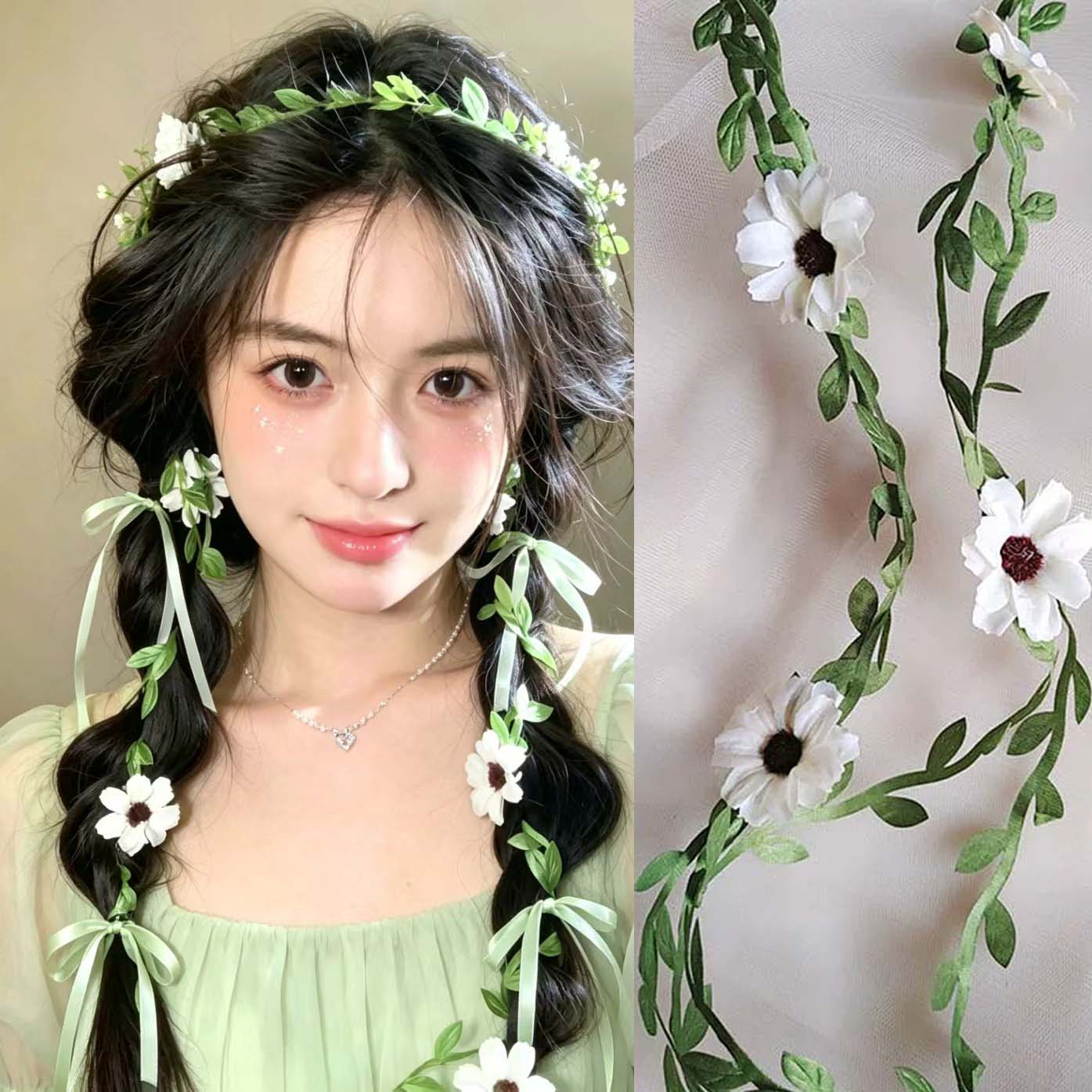 编发头饰藤蔓白色雏菊花朵发带图片