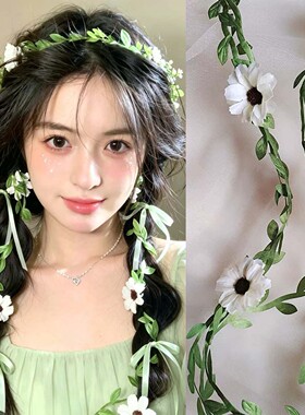 编发头饰藤蔓白色雏菊花朵发带