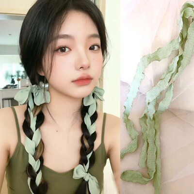 曦子同款牛油果绿丝带编发丝带子