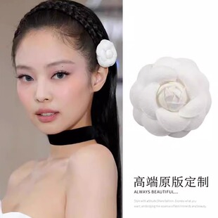 jennie金智妮同款白色山茶花发夹韩式高品质头饰小香风温柔头花卡