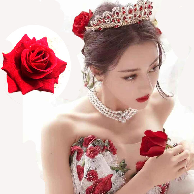 星光大赏迪丽热巴在逃公主红色玫瑰头花发夹头饰盘发饰品礼服配饰