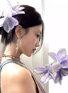 超仙紫色百合花朵发抓夹女高级大号后脑勺鲨鱼发夹清冷氛围感头饰