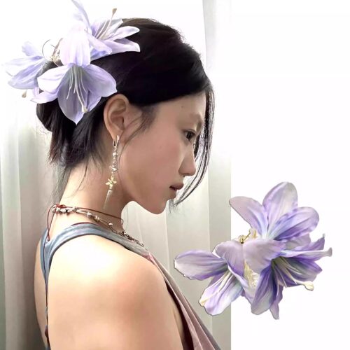 超仙紫色百合花朵抓夹女鲨鱼发夹