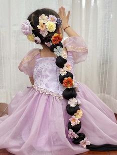 迪士尼旅游拍照写真发饰乐佩公主长发辫子花仙子头花发夹儿童头饰