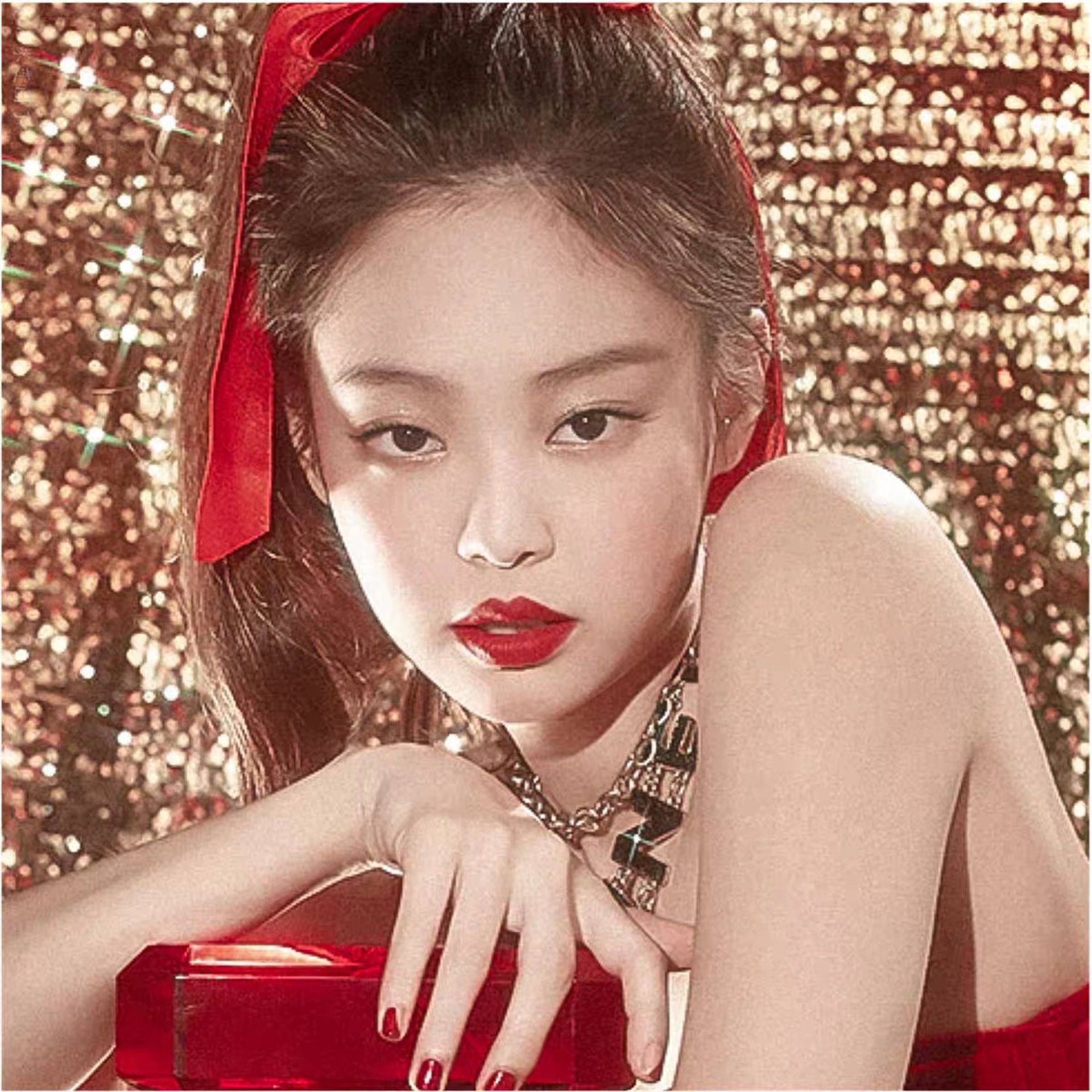 金智妮jennie发夹blacspink同款红色顶夹天鹅绒蝴蝶结发卡子头饰