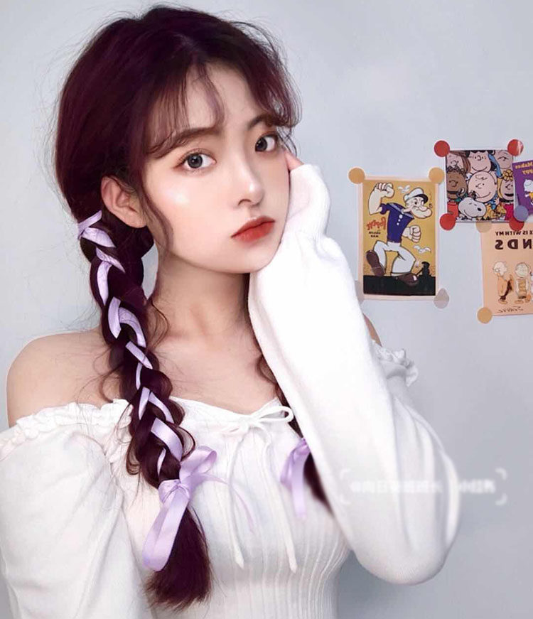 网红同款双马尾编发绳紫色缎带发饰向日葵少女写真拍照配饰头饰品