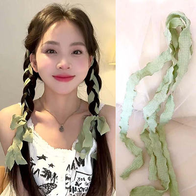 夏天丝带编发少女感清新绿色发带