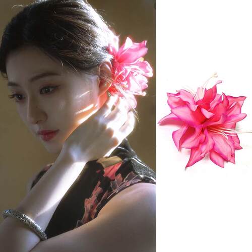 东方美人玫粉色花朵发夹旗袍配饰