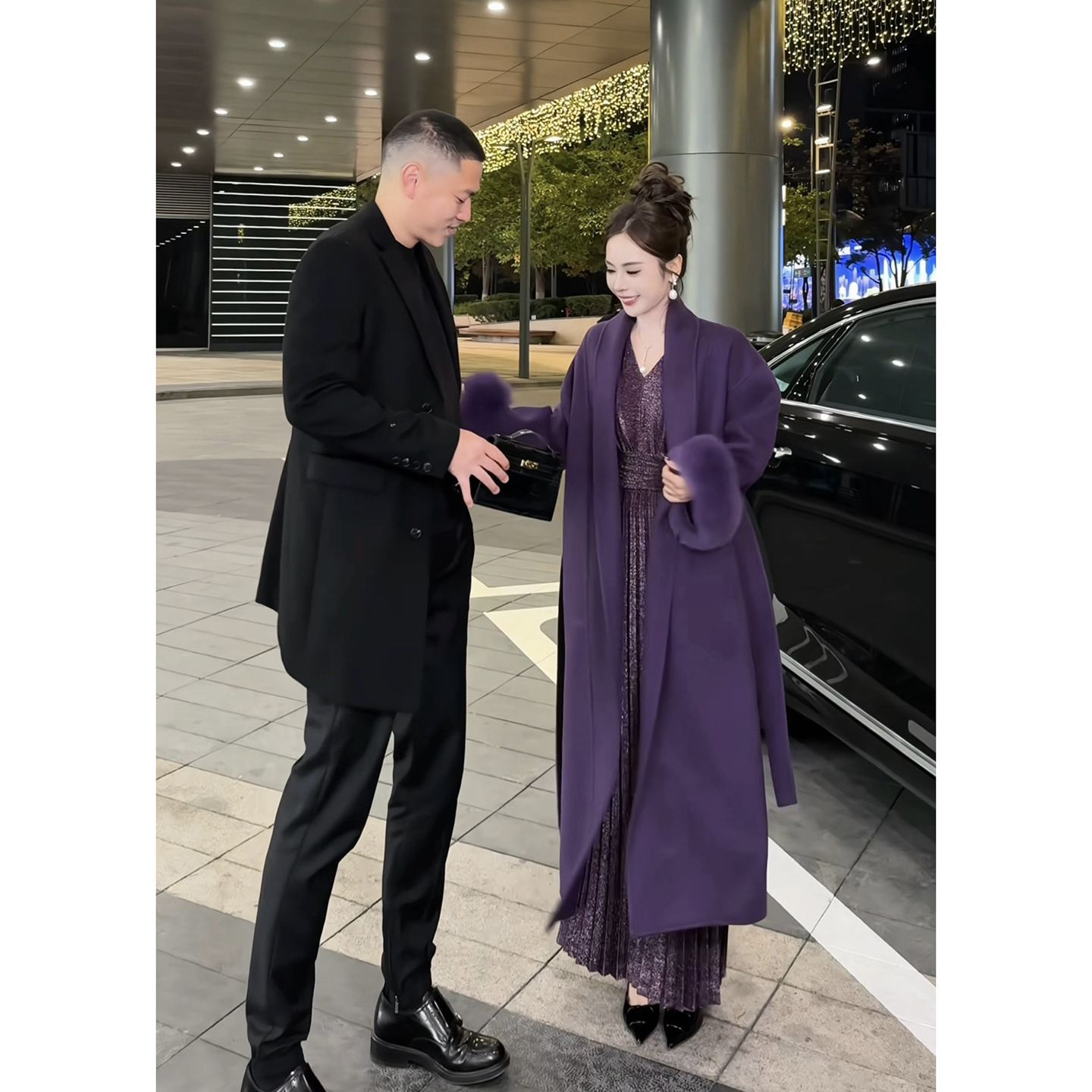 双12狂欢节新品 董小姐高端定制 翻领系带狐狸毛袖双面尼羊毛大衣