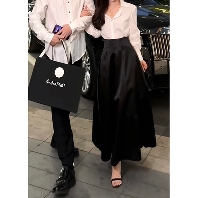 董小姐高端定制 醋酸半身裙女2025新款立体剪裁高腰裙子黑色a字裙
