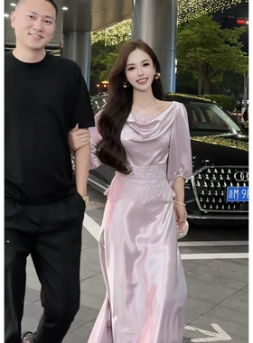 董小姐高端定制女装夏装新款醋酸套装紫色荡领上衣+半身裙 两件套