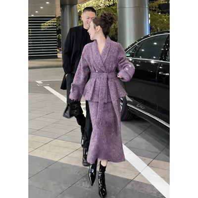 董小姐高端定制小香风套装女羊毛呢外套半身裙2026超火冬装一整套