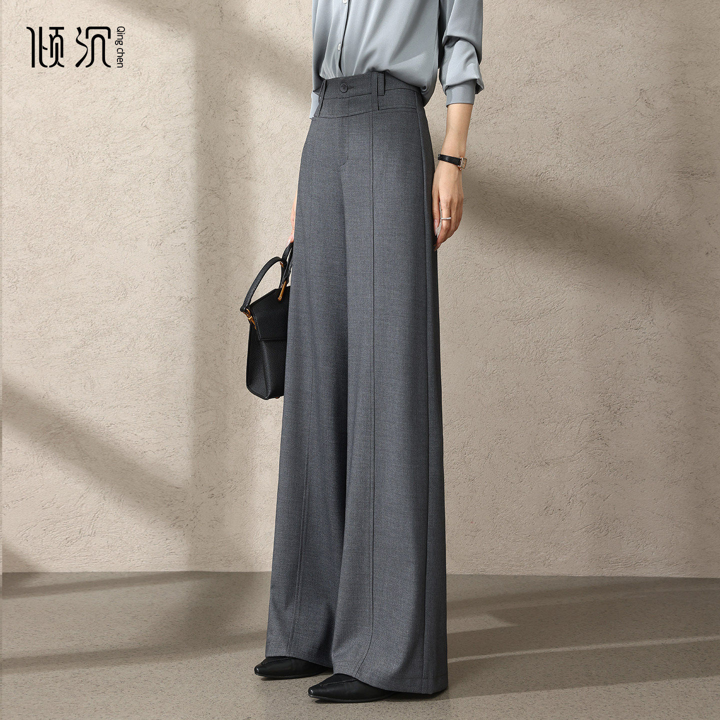 宽松阔腿裤灰色西装裤女高腰显瘦拖地裤春秋季裤子垂感气质直筒裤