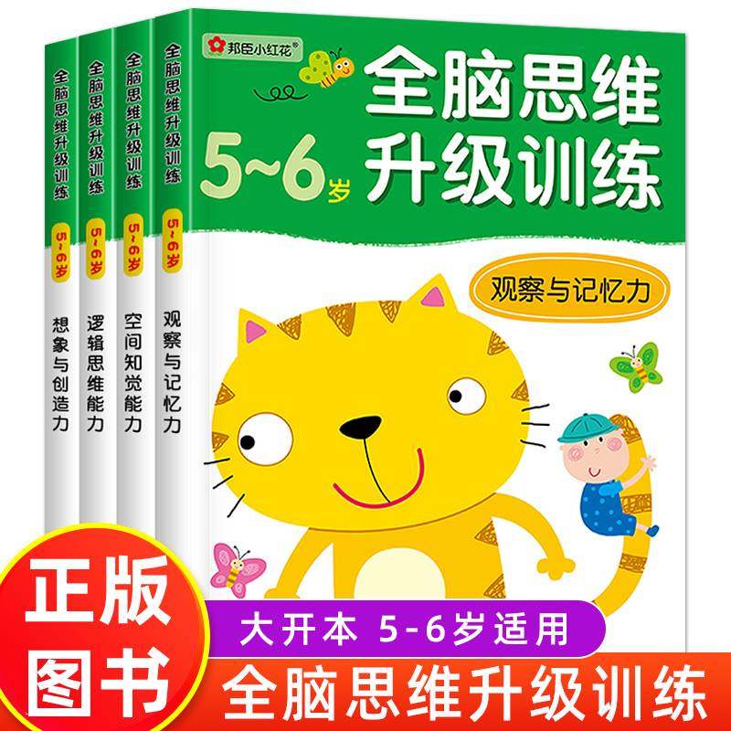 小红花 全脑思维升级训练5-6岁全套4册 幼儿智力提升全脑开发观察专注与记忆力数学逻辑思维训练左右脑开发亲子益智游戏书儿童书籍