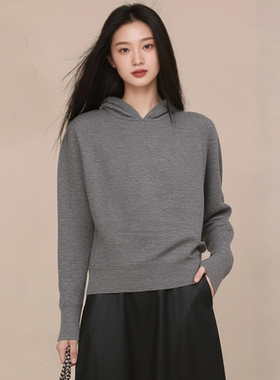 庄姿妮深灰色连帽针织衫套头常规25年秋冬新款专柜同款女士RJ25