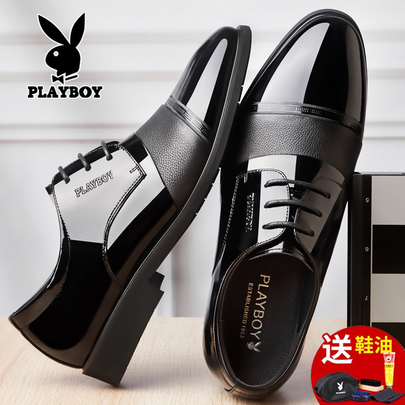 花花公子男士皮鞋真皮商务正装三接头内增高结婚新郎大码2025新款