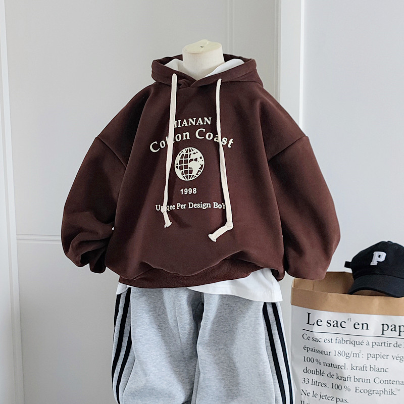 男童加绒连帽卫衣宝宝一体绒加厚卫衣23童装新款韩版宽松套头上衣
