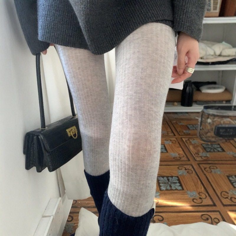 miu系宽条纹微透肉连裤袜薄款半透时髦显瘦打底袜带脚跟的打底裤
