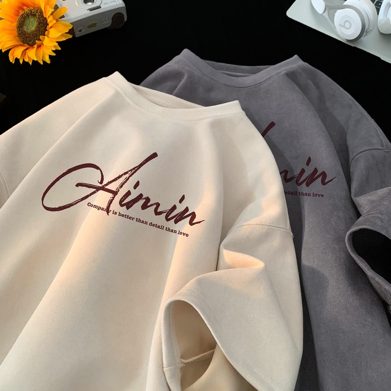 2025夏季新款麂皮绒宽松圆领短袖T恤潮流星座301D-1-JX0350-P28，男装T恤，星座301D-1