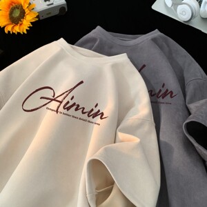 2025夏季新款麂皮绒宽松圆领短袖T恤潮流 星座301D-1-JX0350-P28,男装T恤,星座301D-1