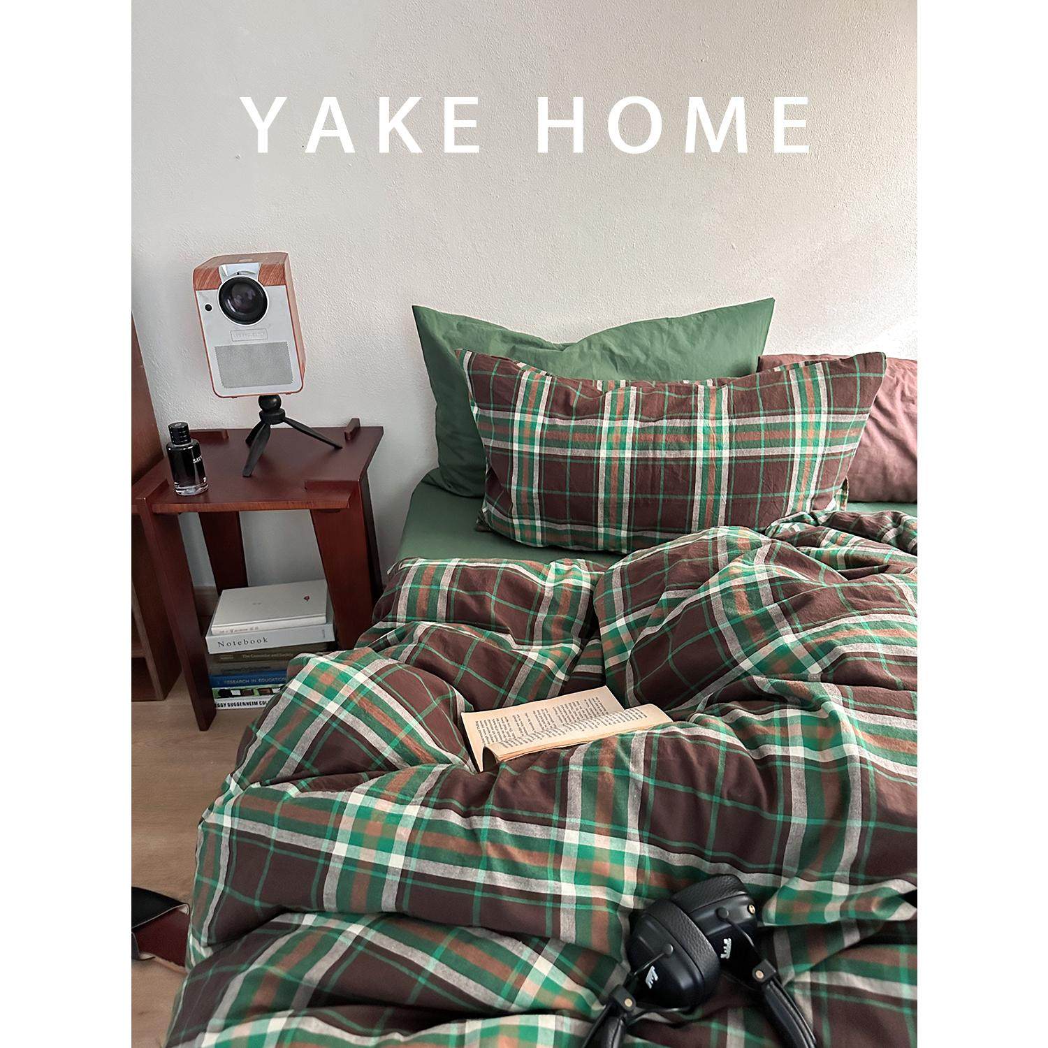 YAKEHOME【荒山灯塔】英伦复古风格子全棉四件套纯棉床上床单被套