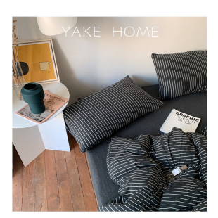 日式 条纹主义 简约A类针织棉床上四件套全棉裸睡床单 HOME YAKE