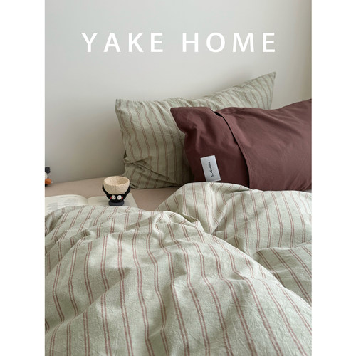 YAKEHOME【黑塞的诗】北欧简约条纹全棉水洗棉四件套纯棉床上床单