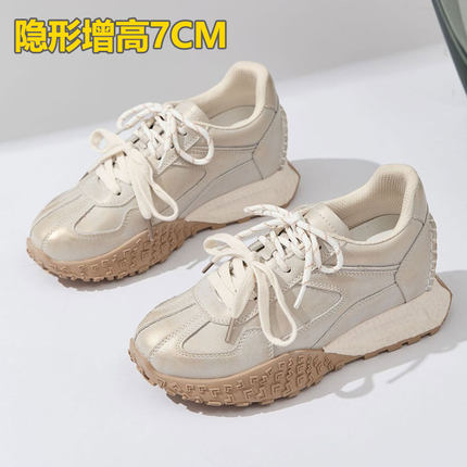 2025新款7CM内增高德训鞋厚底阿甘鞋复古休闲运动鞋拼色老爹鞋子