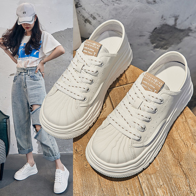 贝壳小白鞋女真皮两穿休闲运动