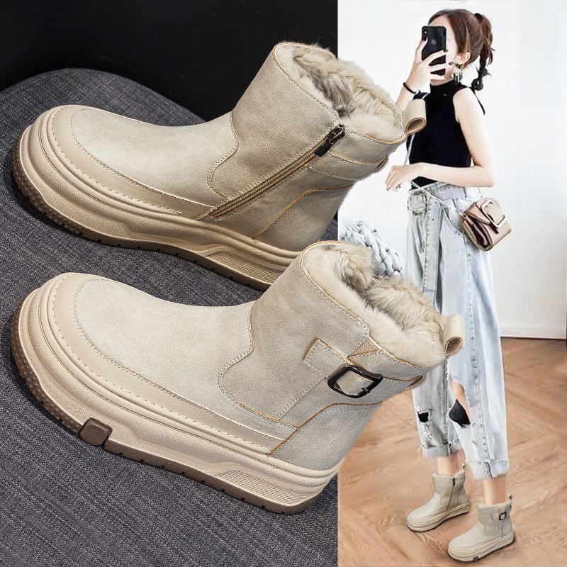 真皮雪地靴女皮毛加绒防水大棉鞋