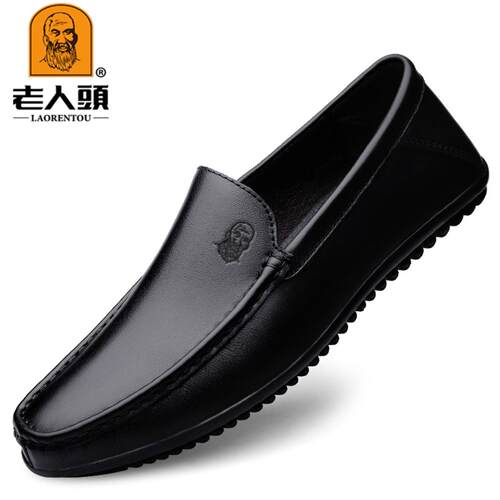 老人头男士牛皮豆豆鞋真皮加绒一