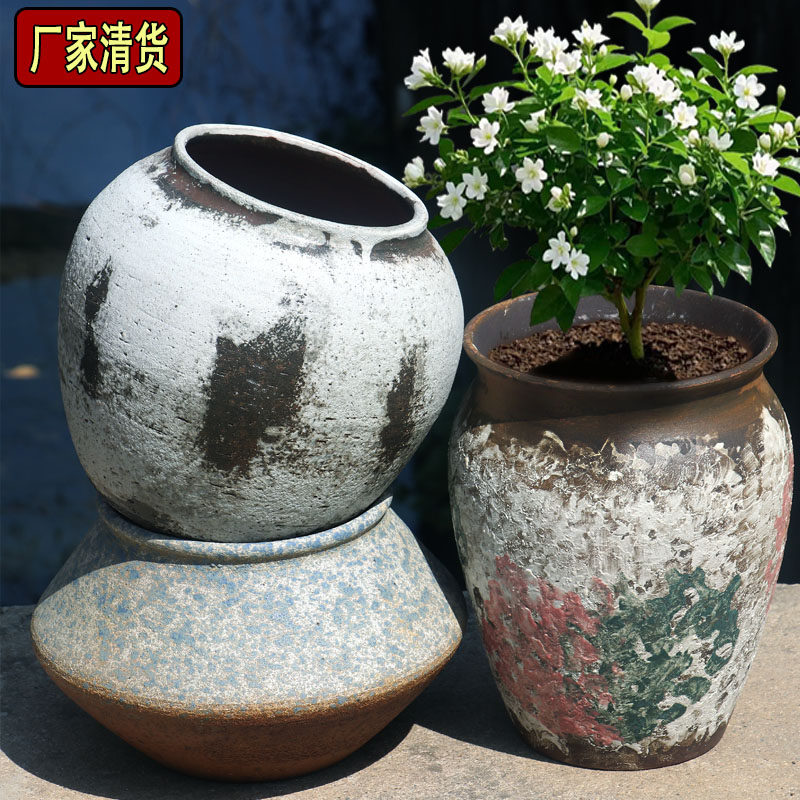 透气流泉枫陶盆大号老桩多肉陶瓷花盆复古粗陶罐高筒宜兴紫砂盆大