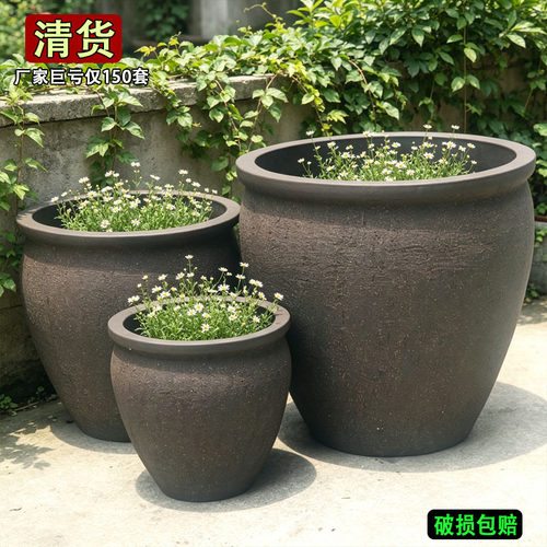 扩土户外庭院落地素烧透气陶罐