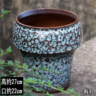 侘寂风透气粗陶盆大号老桩盆景盆复古多肉陶瓷花盆大口径清仓陶盆