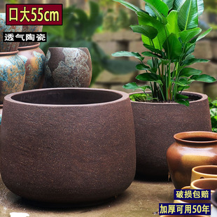 超大天堂鸟陶瓷花盆种树种菜盆50厘米以上粗陶透气盆落地陶土拉毛