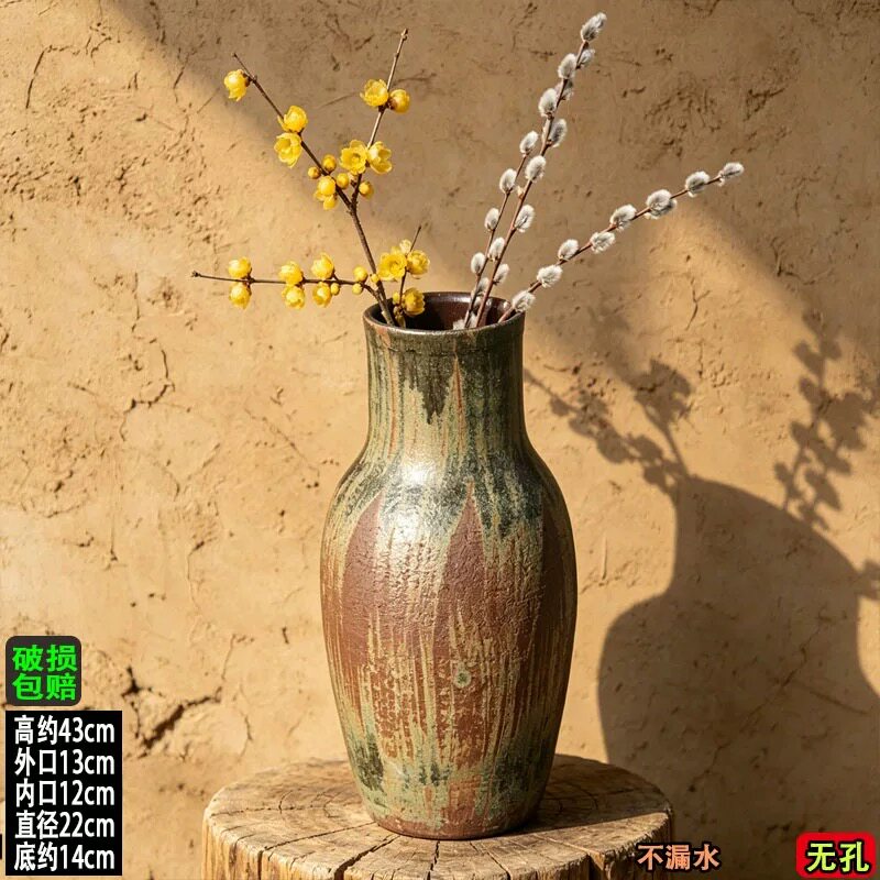 扩土复古手工陶瓷高筒花瓶